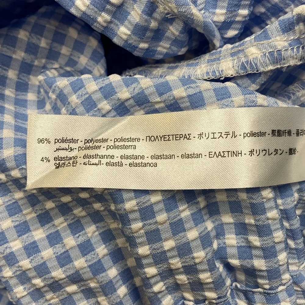 NWT ZARA Blue White Gingham Coquette Long Puff Sleeves Crop Top NWT XS